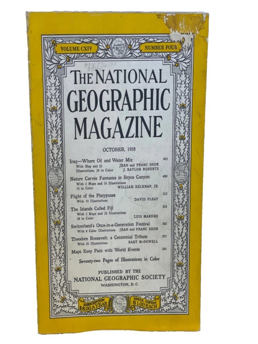 National Geographic October 1958 Vol 114 No 4 Iraq Fiji Bryce Canyon Roosevelt